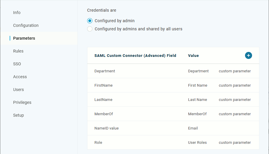 The app parameters in OneLogin The app parameters in OneLogin