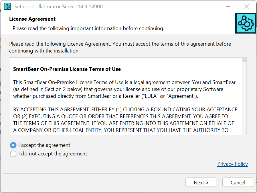 Installation wizard: EULA
