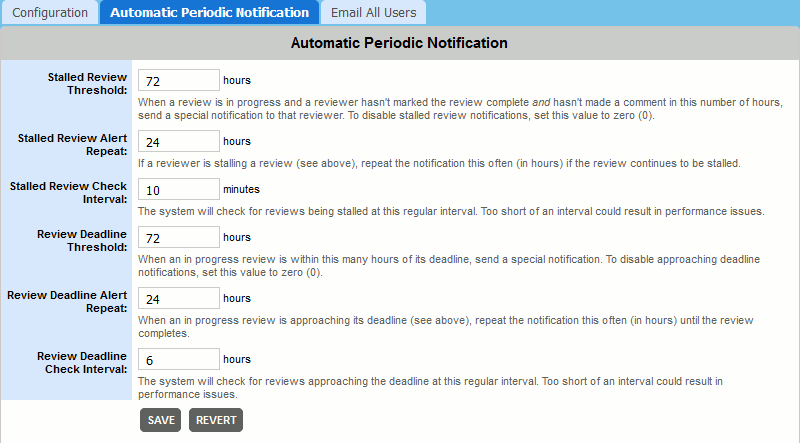 The Automatic Periodic Notification screen The Automatic Periodic Notification screen