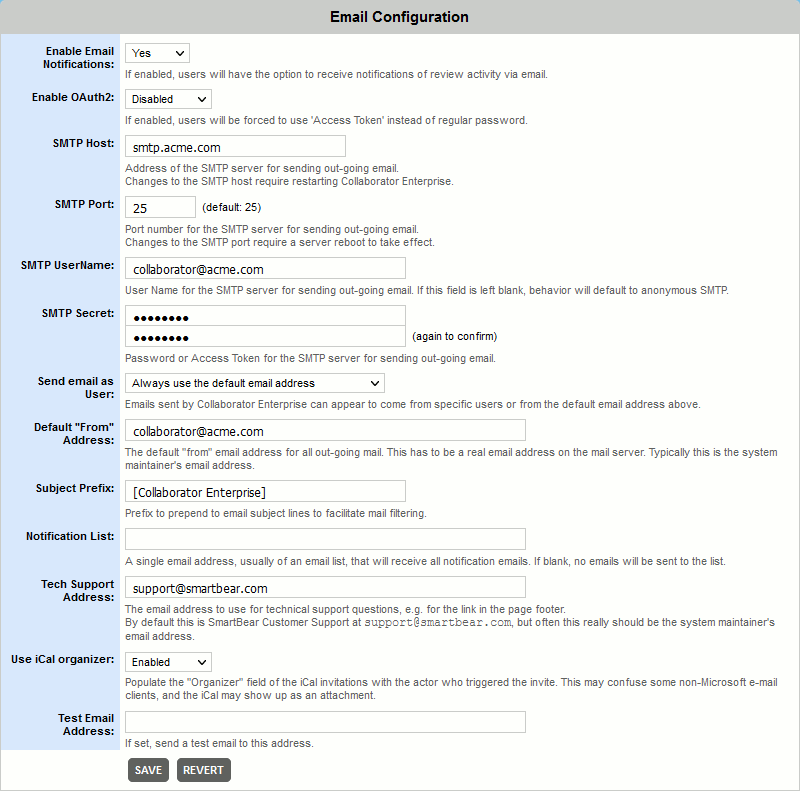 The Email Configuration screen The Email Configuration screen