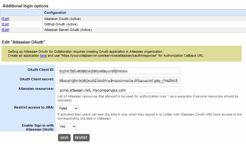 The Atlassian OAuth settings page The Atlassian OAuth settings page