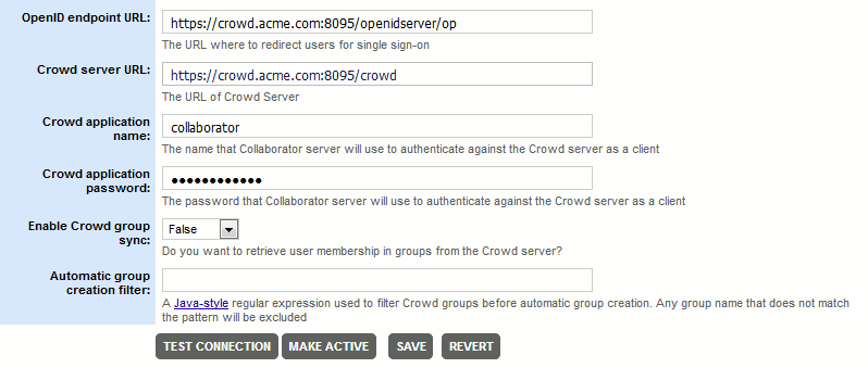 The Crowd OpenID settings page The Crowd OpenID settings page
