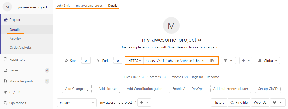 Getting URI of a GitLab repository Getting URI of a GitLab repository