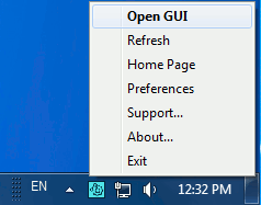 Tray Notifier context menu Tray Notifier context menu