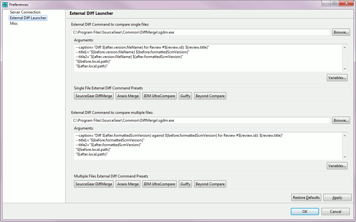 GUI Client - External Diff Launcher Preferences GUI Client - External Diff Launcher Preferences