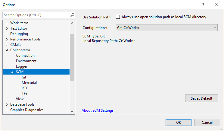SCM settings SCM settings