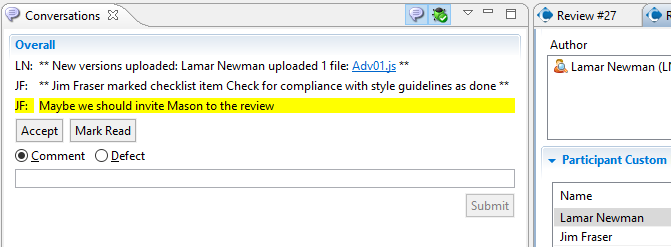 Conversations pane in Eclipse Plug-in Conversations pane in Eclipse Plug-in