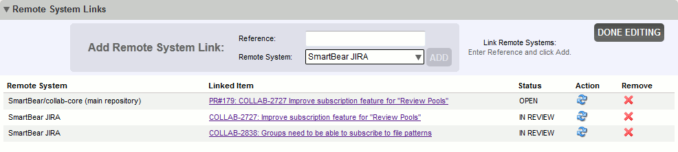 Remote System Links section in Web Client Remote System Links section in Web Client