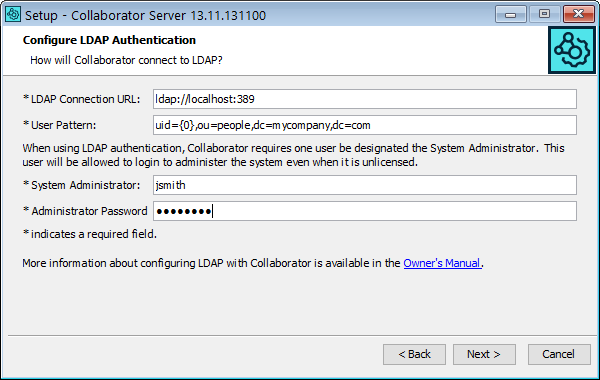 The Configure LDAP Authentication wizard page The Configure LDAP Authentication wizard page