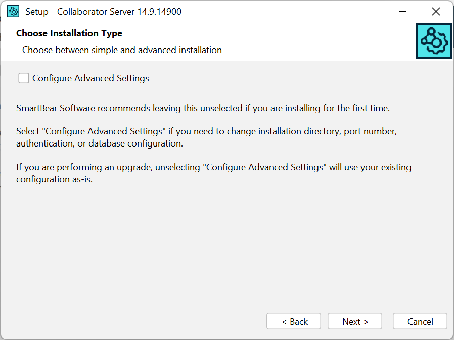 Installation wizard: The Advanced Options check box Installation wizard: The Advanced Options check box