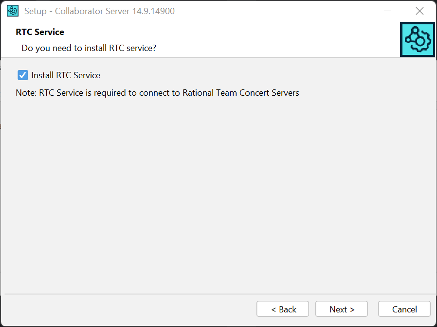 Installation wizard: The RTC service integration Installation wizard: The RTC service integration