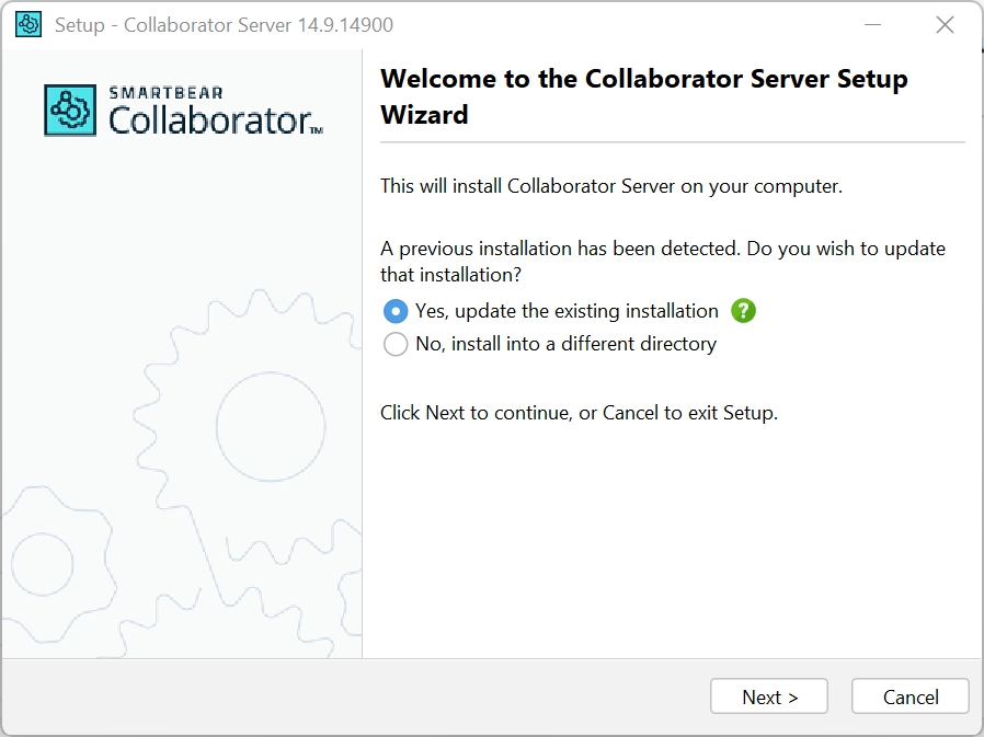 Installation wizard: Upgrading the existing installation Installation wizard: Upgrading the existing installation
