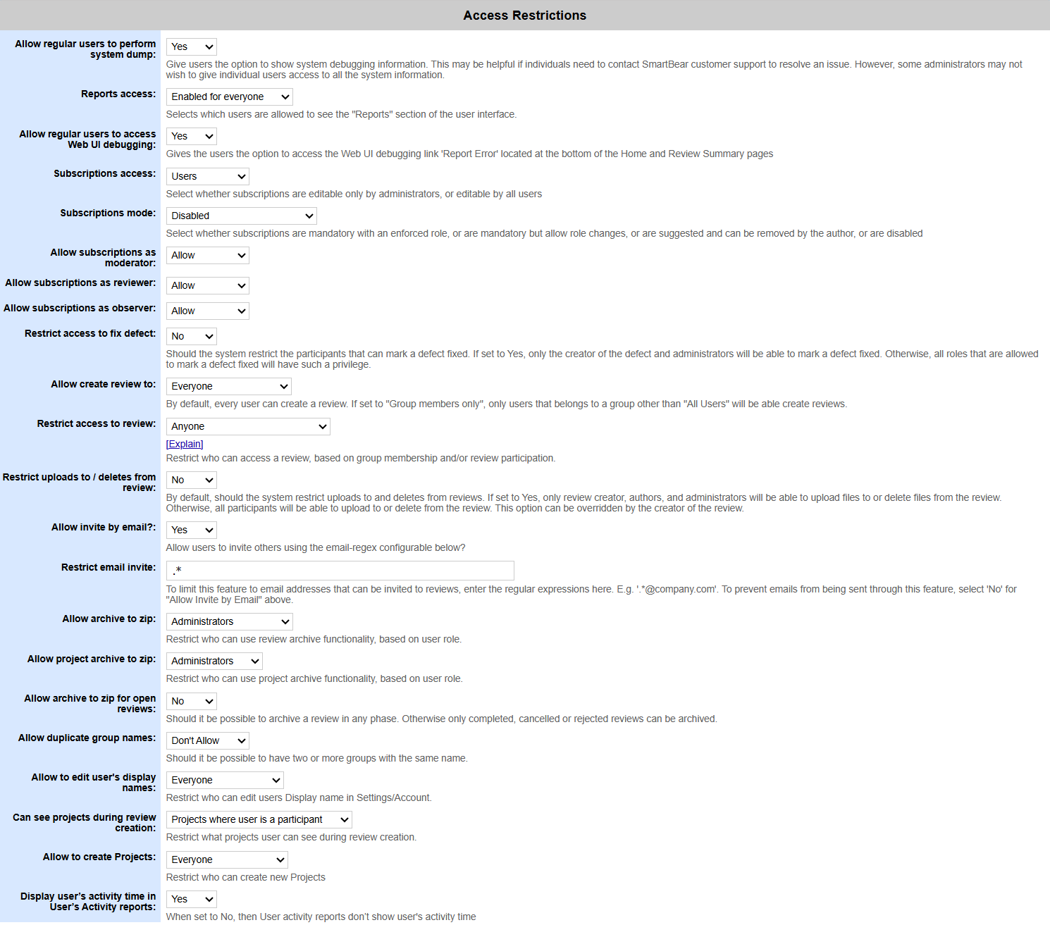 The Access Restrictions tab The Access Restrictions tab