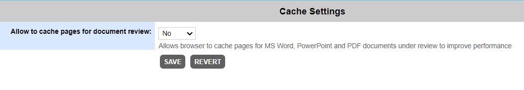 Cache Settings tab Cache Settings tab