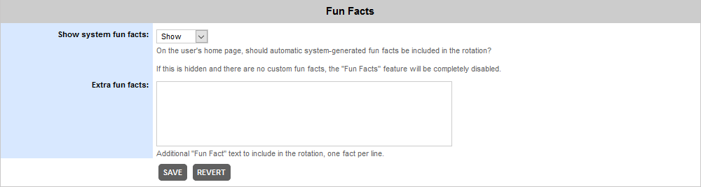 The Fun Facts section in Settings The Fun Facts section in Settings