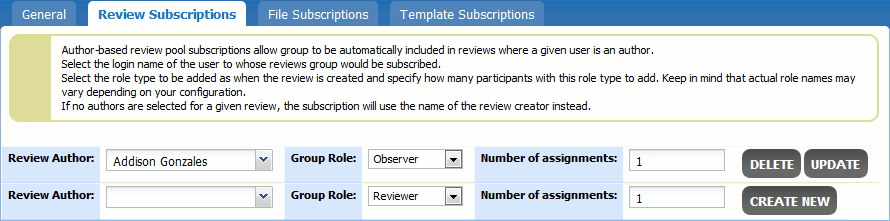 The Review Subscriptions screen The Review Subscriptions screen