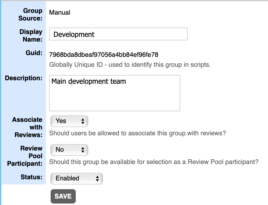 The Edit Group form The Edit Group form