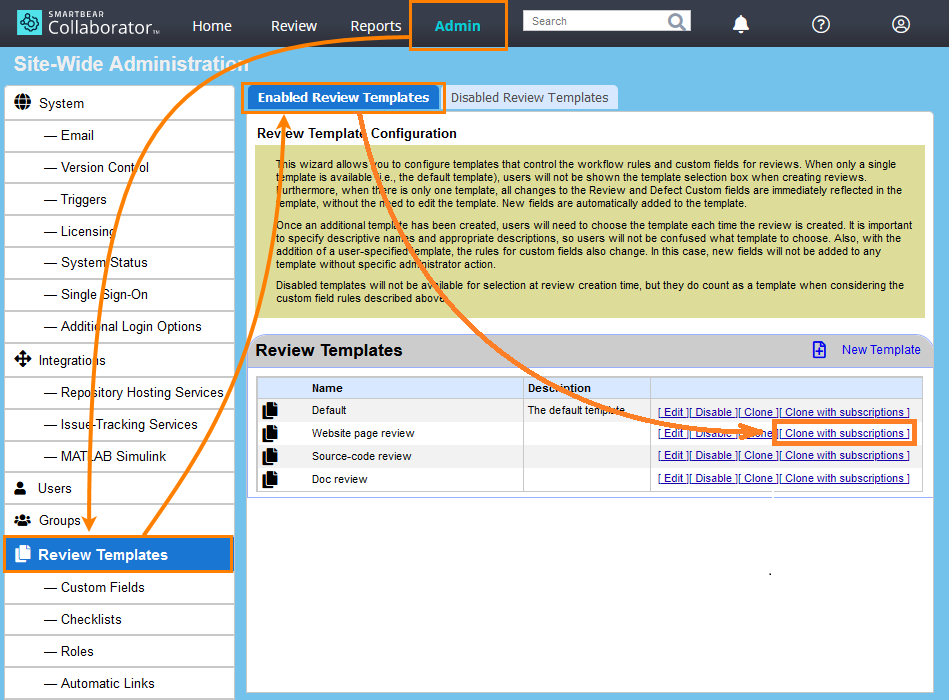 Clone a review template with subscriptions Clone a review template with subscriptions