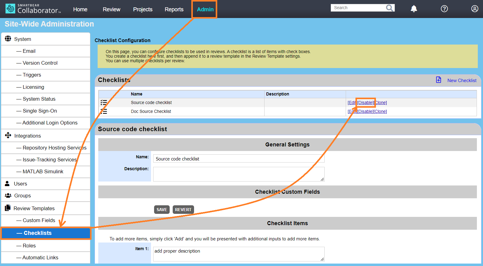 Disable a checklist Disable a checklist
