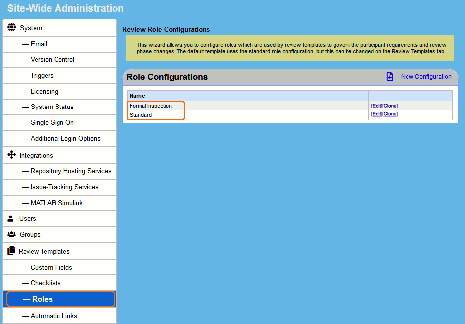 Roles screen