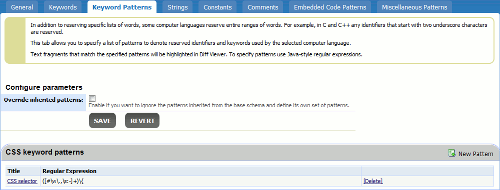 Schema editor: The Keyword Patterns tab Schema editor: The Keyword Patterns tab