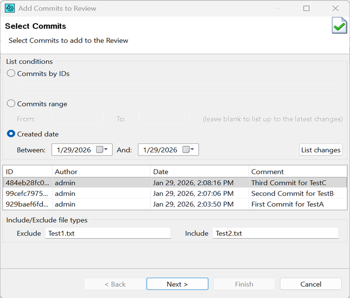 The Add Commits dialog The Add Commits dialog