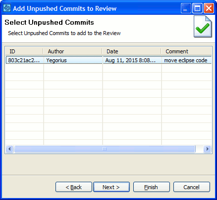The Add Unpushed Commits dialog The Add Unpushed Commits dialog