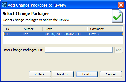 The Add Change Packages dialog The Add Change Packages dialog