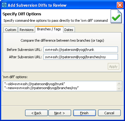 Upload the difference between two branches / tags Upload the difference between two branches / tags