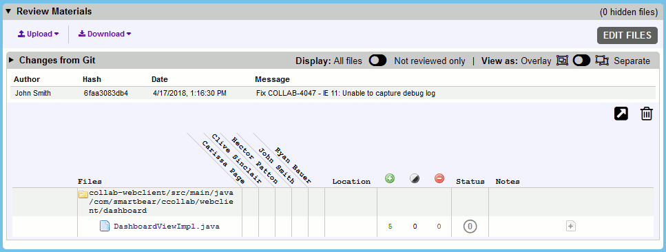 Local changes from files controlled by Git have been uploaded into this review via client.