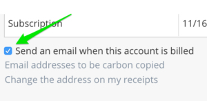 Billed account email check box