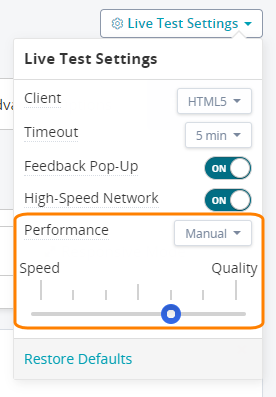 Specifying the Performance setting manually