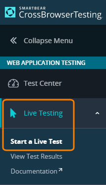 Starting a live test
