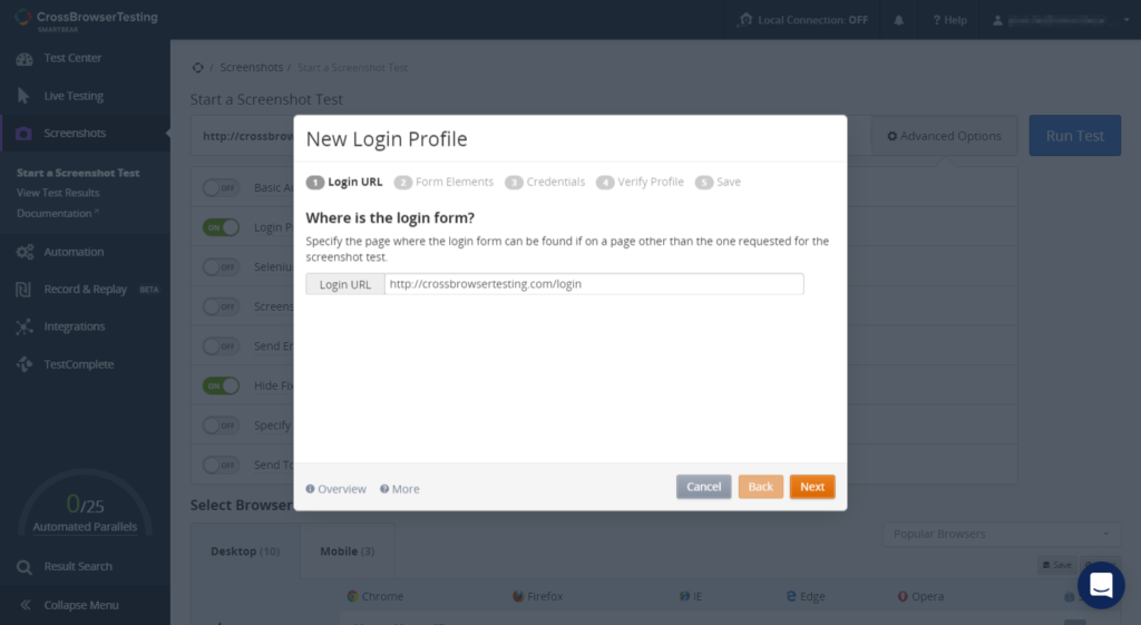 New login profile dialog