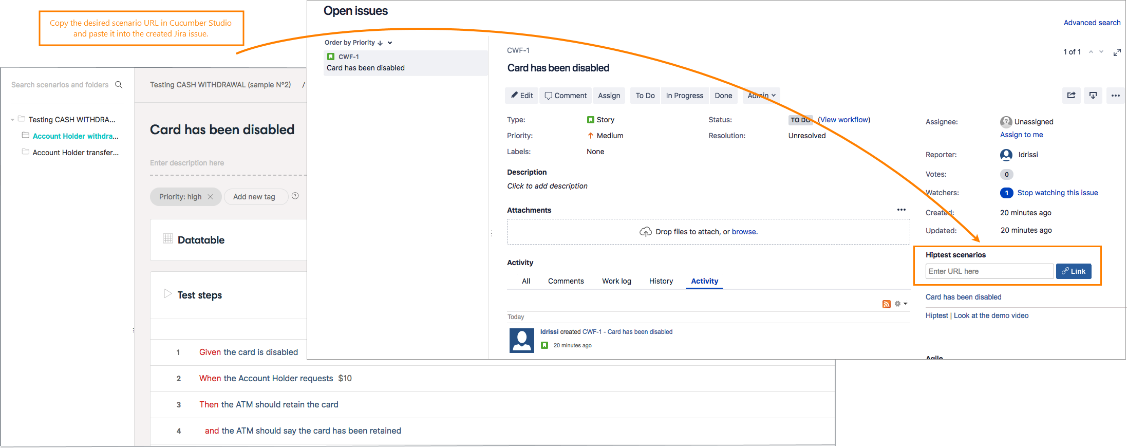 Link a scenario to a Jira user story