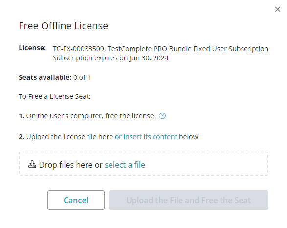 The 'Free Offline License' diadlog box