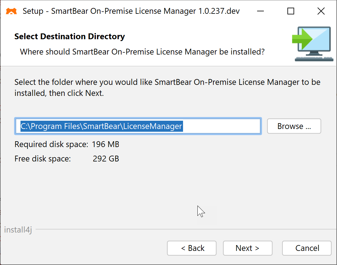 On-Premise License Server - Select installation folder