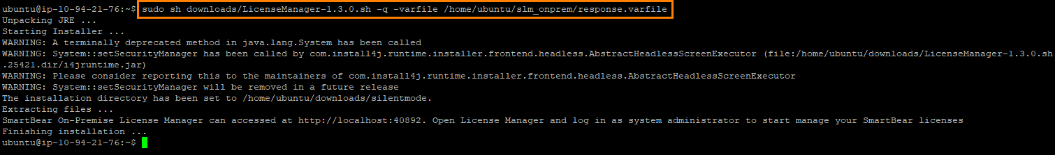 Run SmartBear License Management installer in Linux Ubuntu