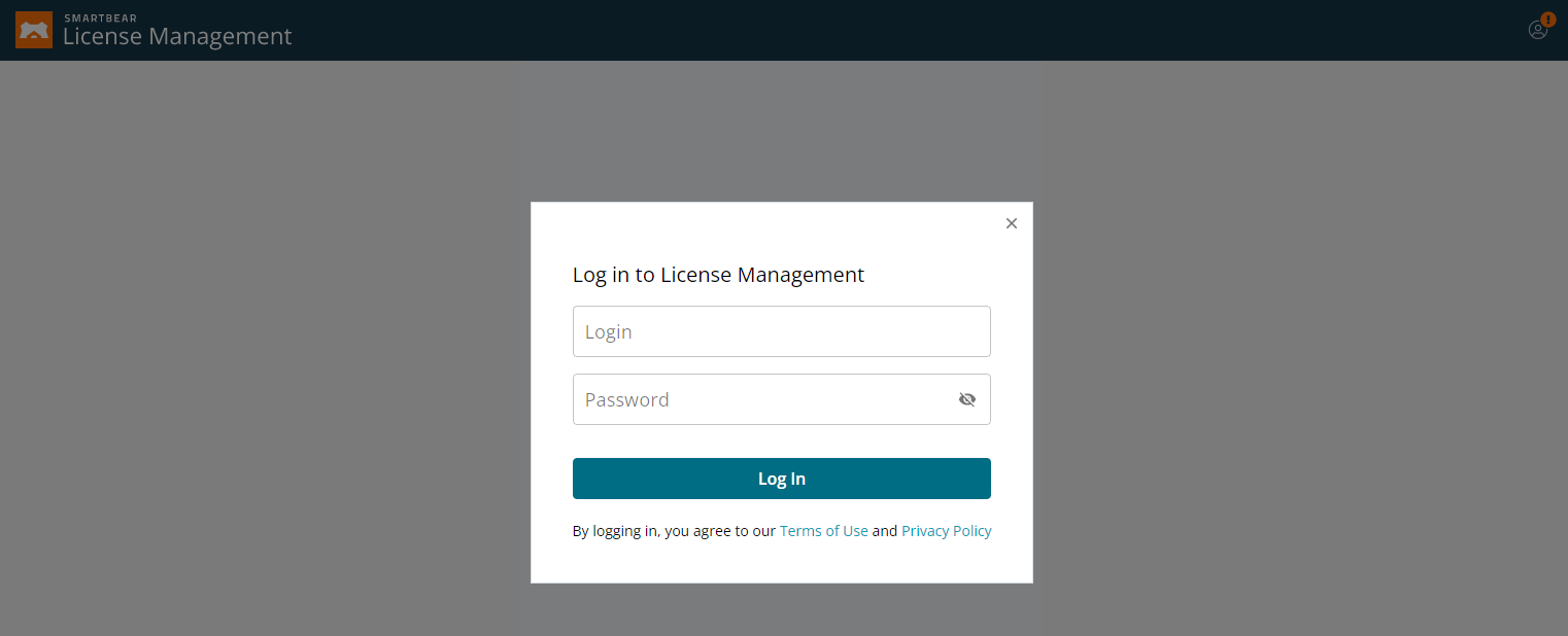 SmartBear License Management login screen