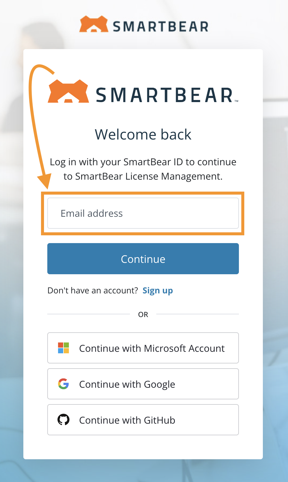 SmartBear Login Screen