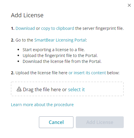 The Add License dialog