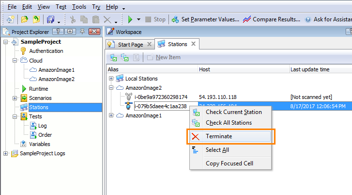 Terminating cloud instances from LoadComplete IDE