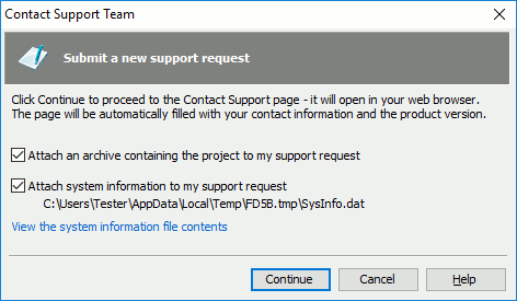 Contact Support Team Dialog