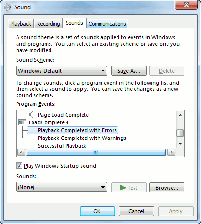 Sound and Audio Device Properties dialog