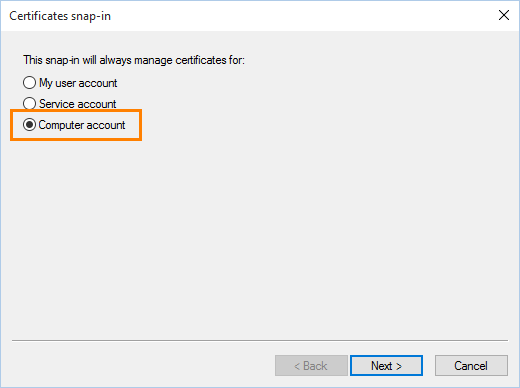 Web load testing with LoadComplete: Configuring Certificate Authentication. Selecting the Computer Account certificate type