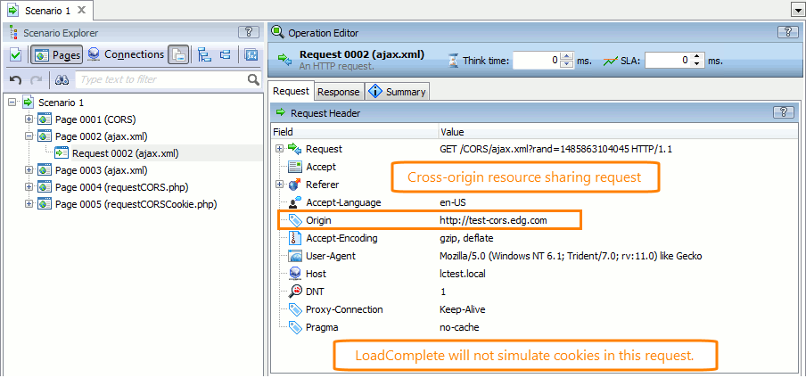 A CORS request. LoadComplete will not simulate cookies the server sets in this request.