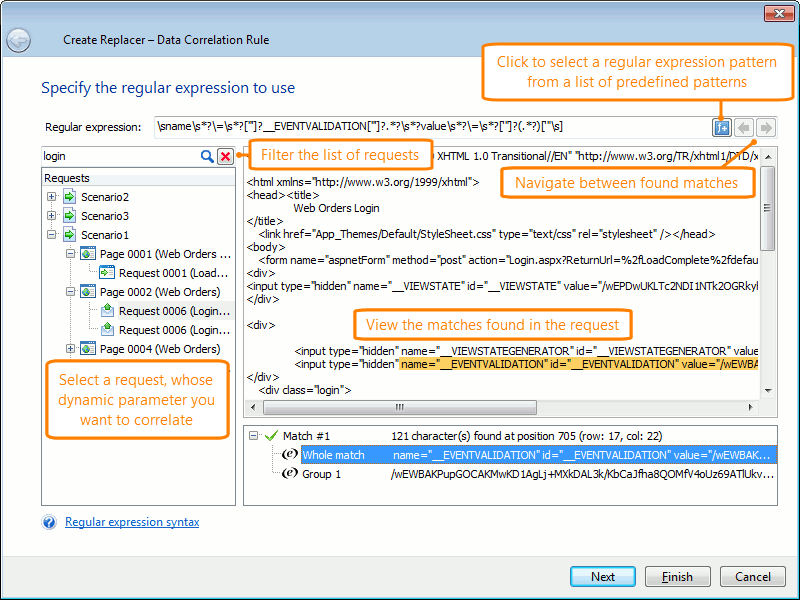Specifying a search pattern for a dynamic parameter in the Create Replacer wizard