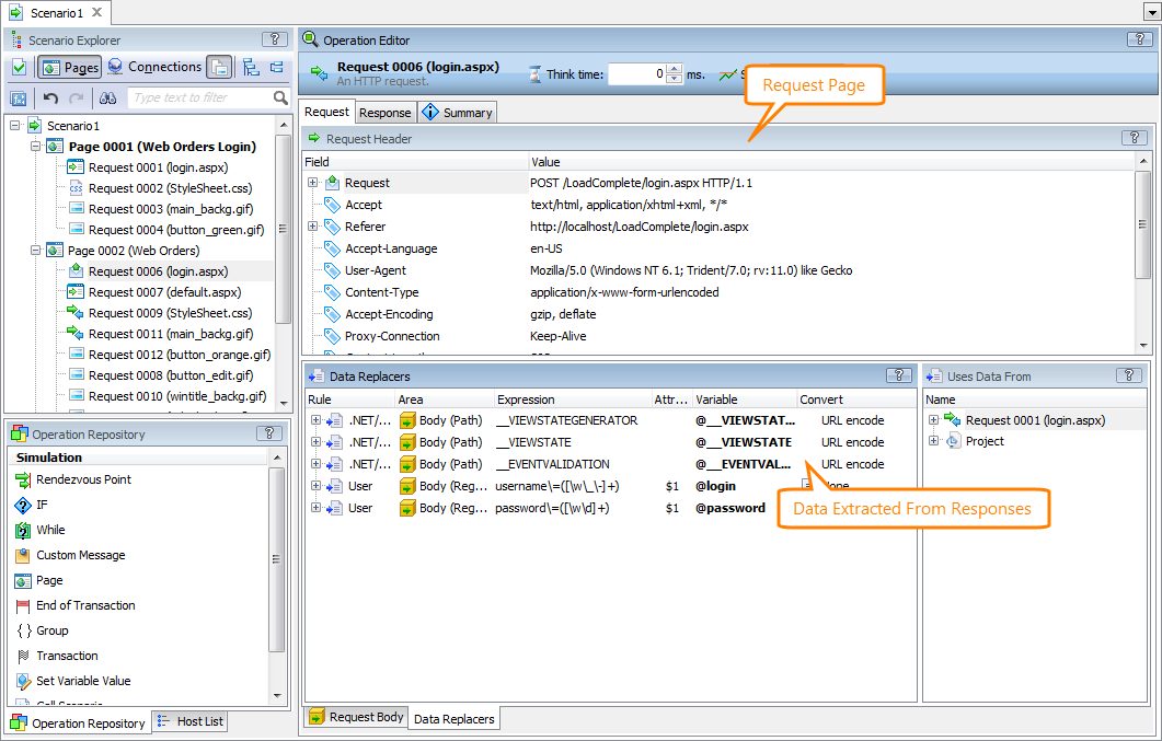 Inserting extracted data into a RIA request