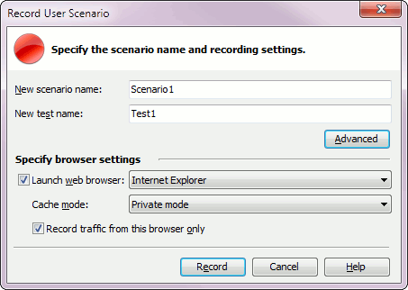 The Record User Scenario Dialog