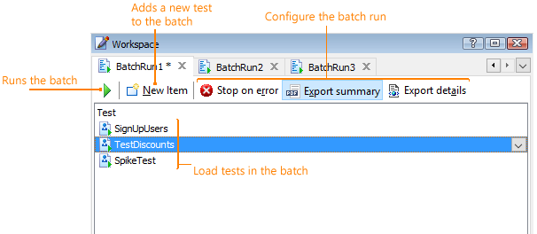 Load testing with LoadComplete: Batch runs editor